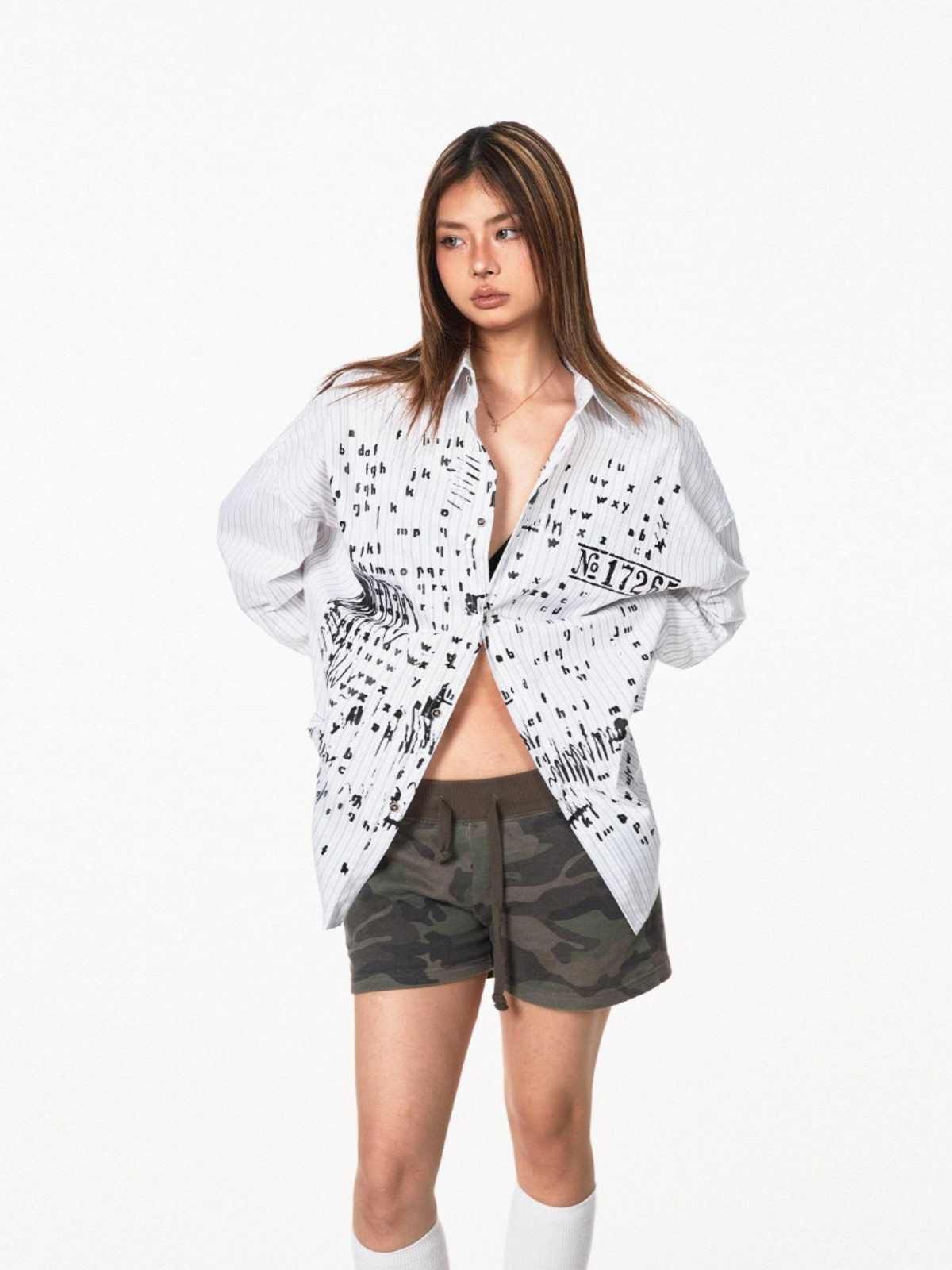 Letter Printed Women's Shirt Jacket