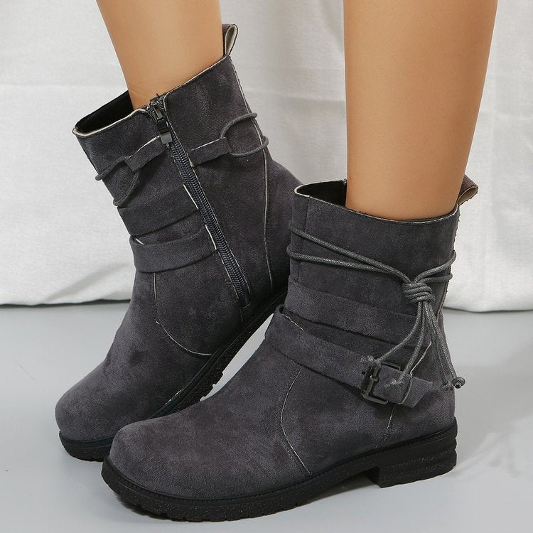 Buckle Square Heel Fashion Boots