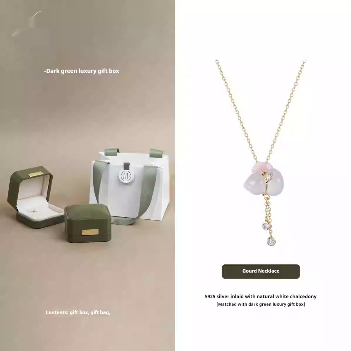 White Chalcedony Fu Lu Gourd Necklace
