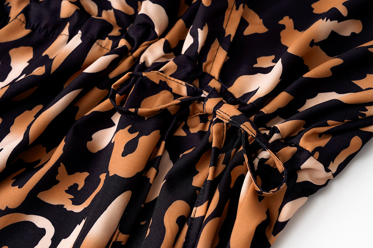 Women's V-neck Open-waisted Printed Dress