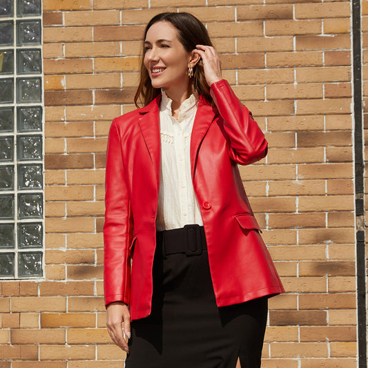 Single Button Commute Leisure Leather Coat