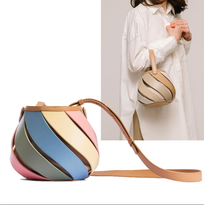 Cylindrical Contrast Color Quilted Stitching Bucket Bag