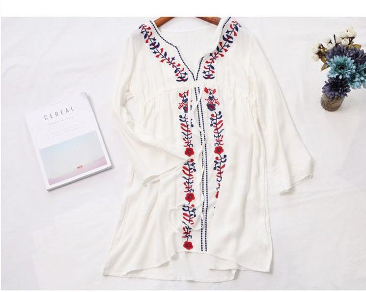 White Embroidered Boho Dress