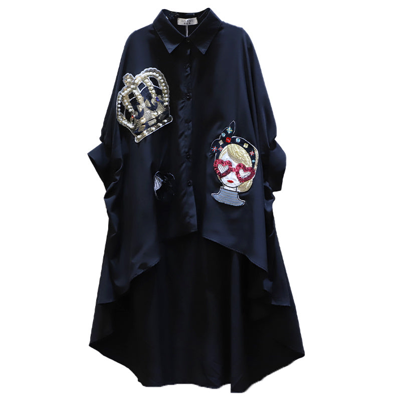 Lapel Sequin Shirt Top