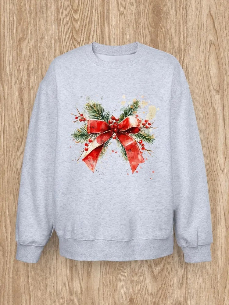 Women Basic Ribbon Printed Round Neck
