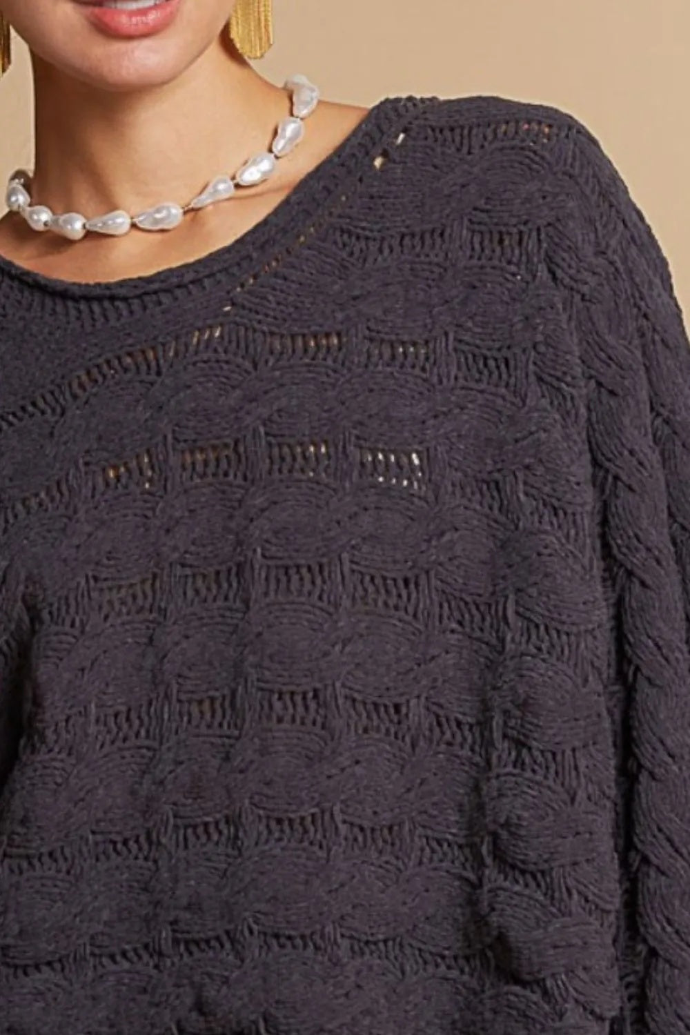 Neck Cable Knit Cropped Sweater