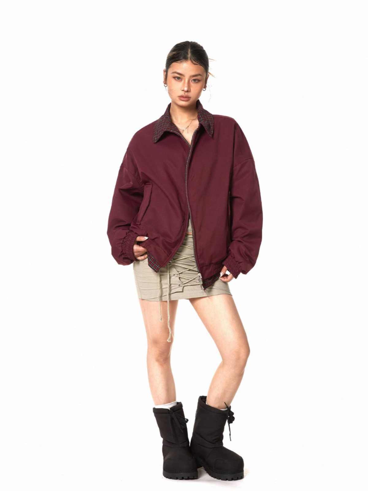 Red Reverse Jacket Women's Plaid Coat