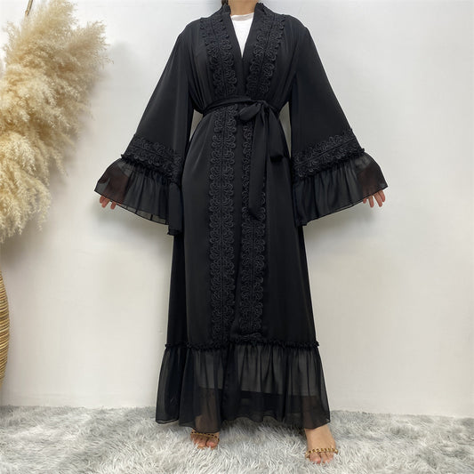 Black Flower Embroidered Cardigan Robe