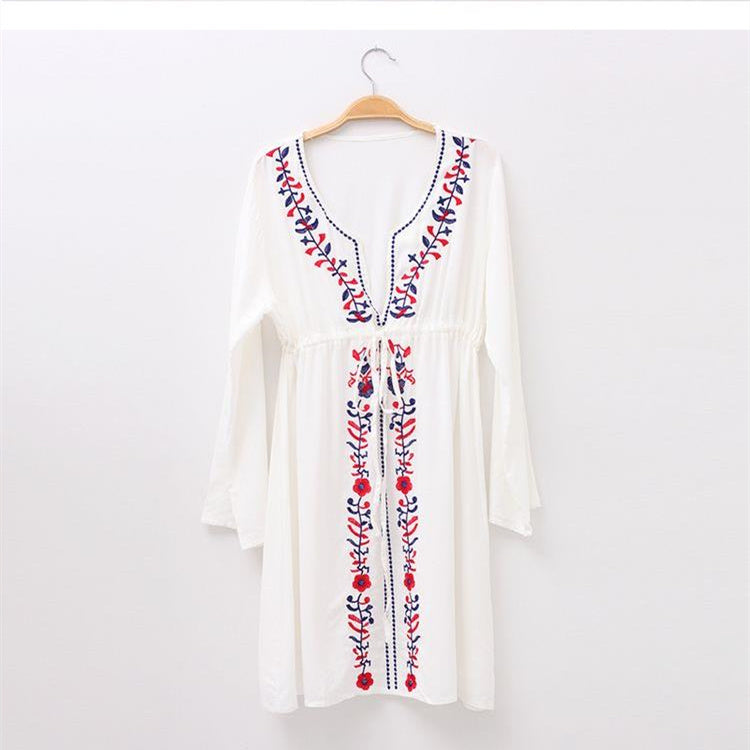 White Embroidered Boho Dress