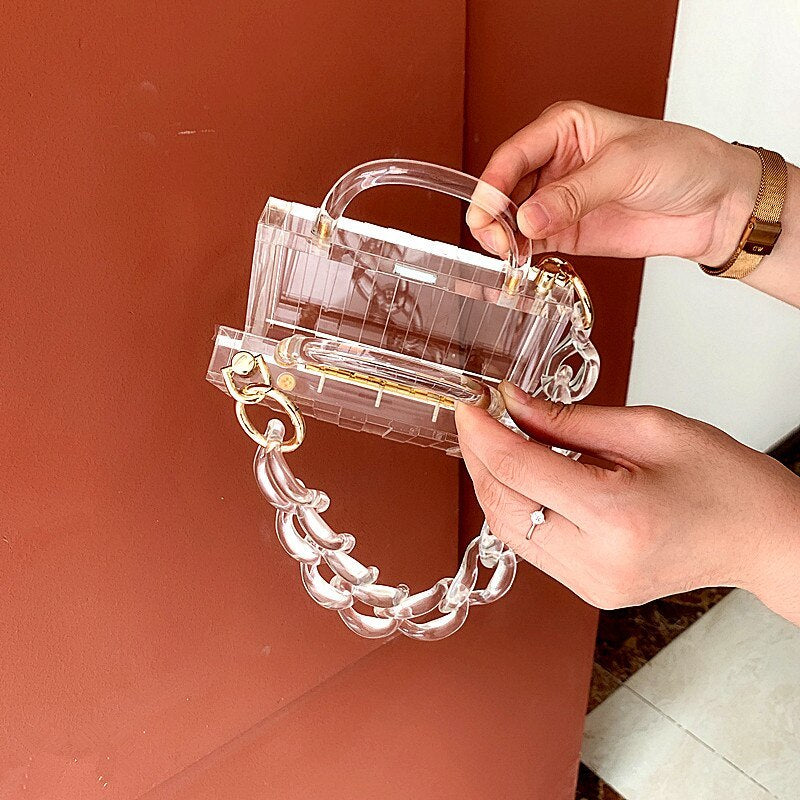 Transparent acrylic chain small square bag