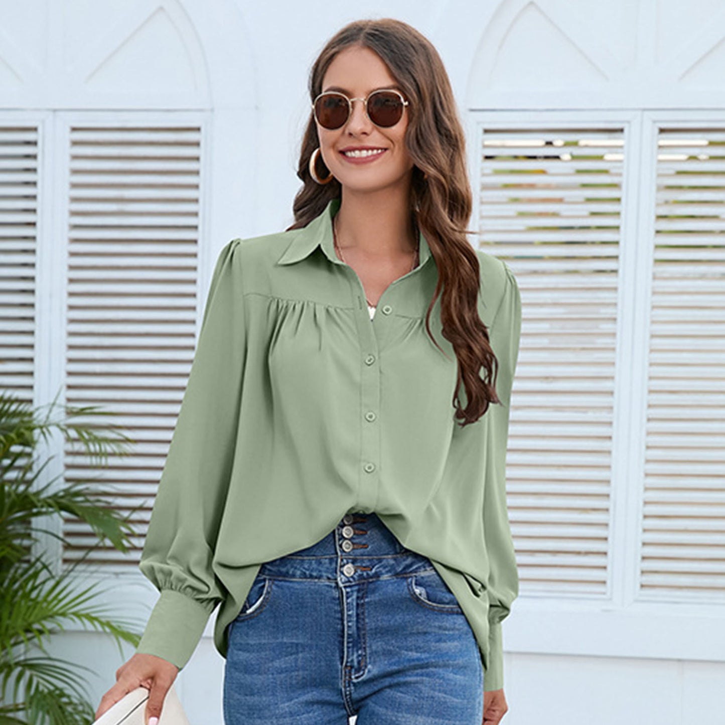 Women's Solid Color Simple Long-sleeved Shirt