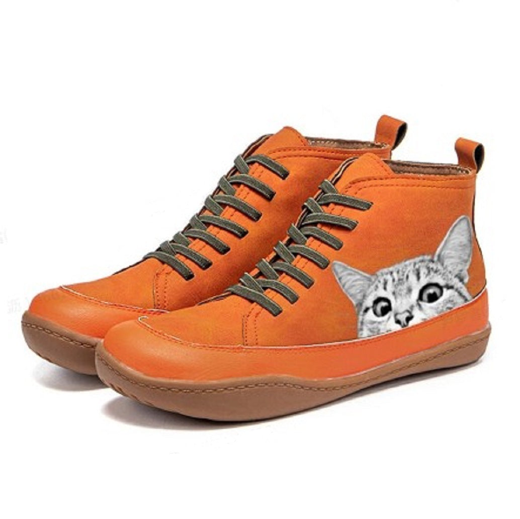 Printed Cat Flat Boots