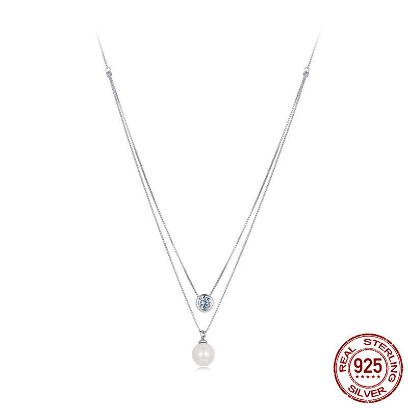 Silver Double-layer Chain Moissanite Necklace