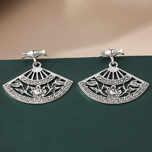 Retro Hollow Fan Classical Pattern Silver Stud Earrings