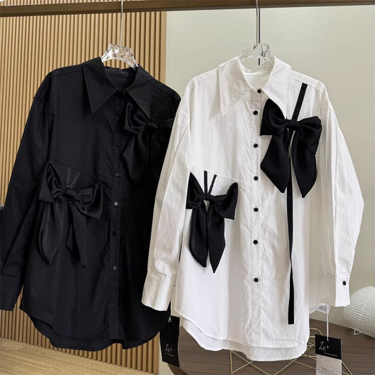 French Style Bow Long Sleeve Shirt