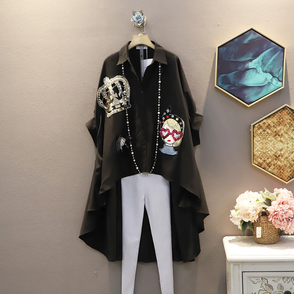 Lapel Sequin Shirt Top