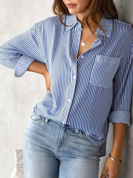 Classic Striped Casual Long-sleeved Shirt.