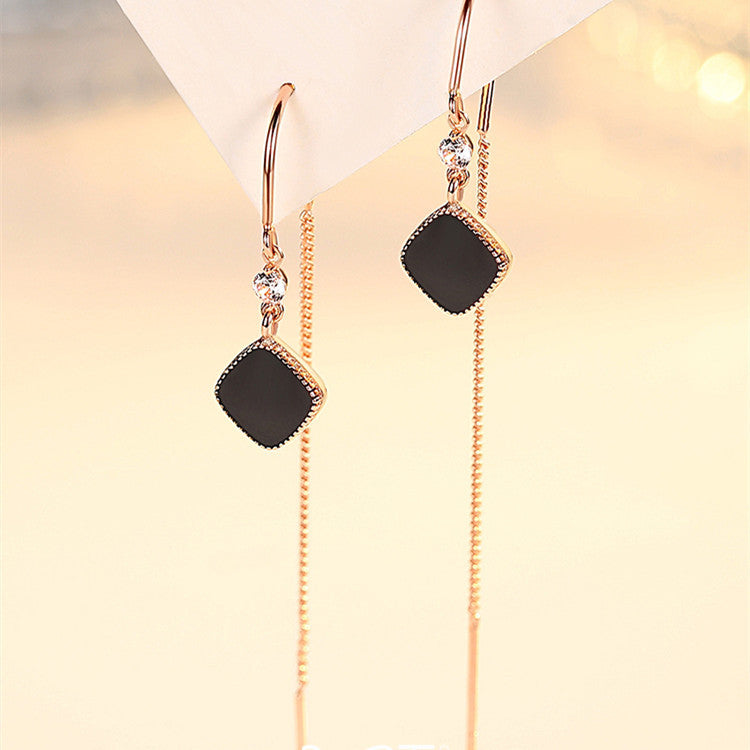 Black Square Tassel Earrings For Women