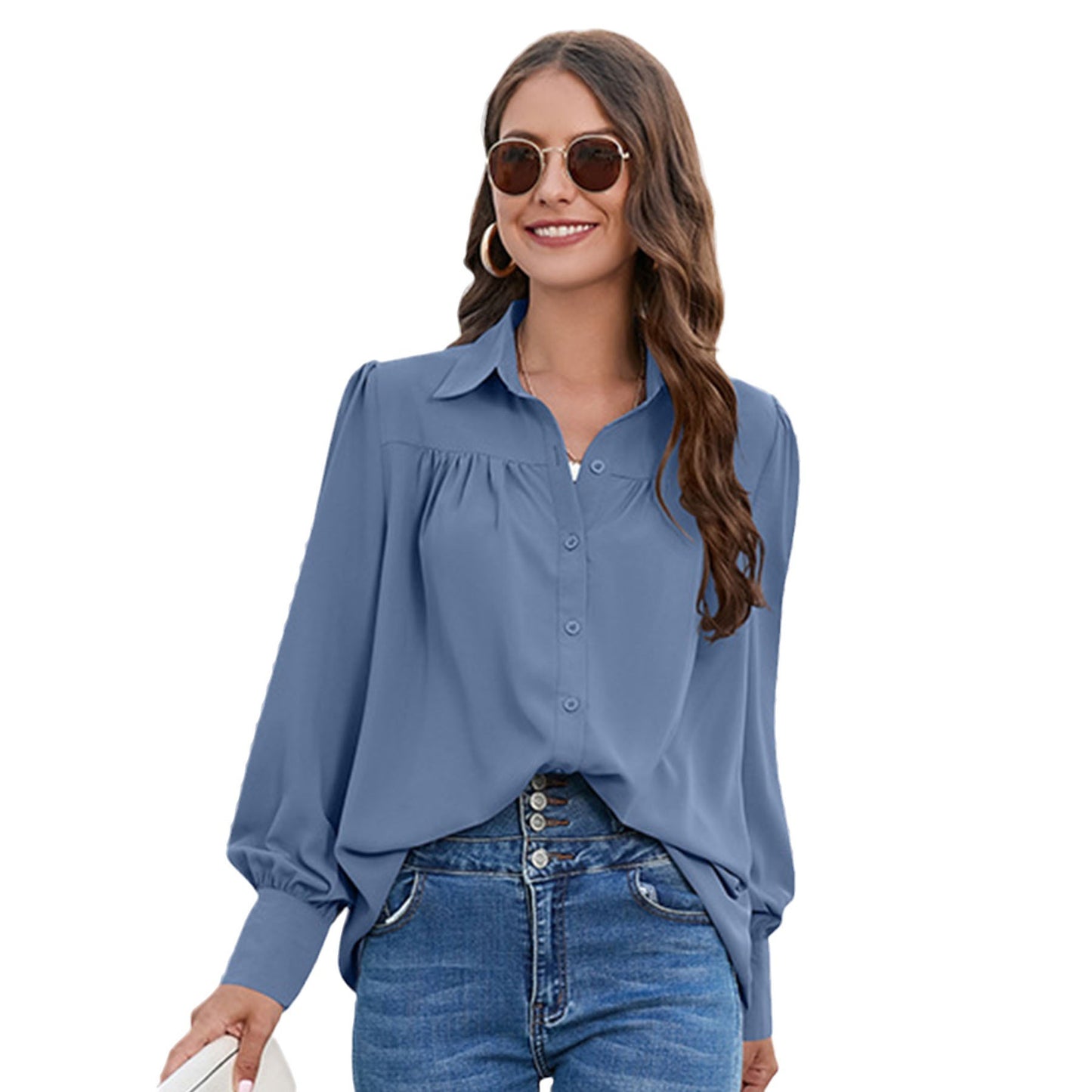 Women's Solid Color Simple Long-sleeved Shirt