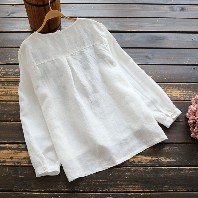 V-Neck T-Shirt Vintage Embroidered Blouse
