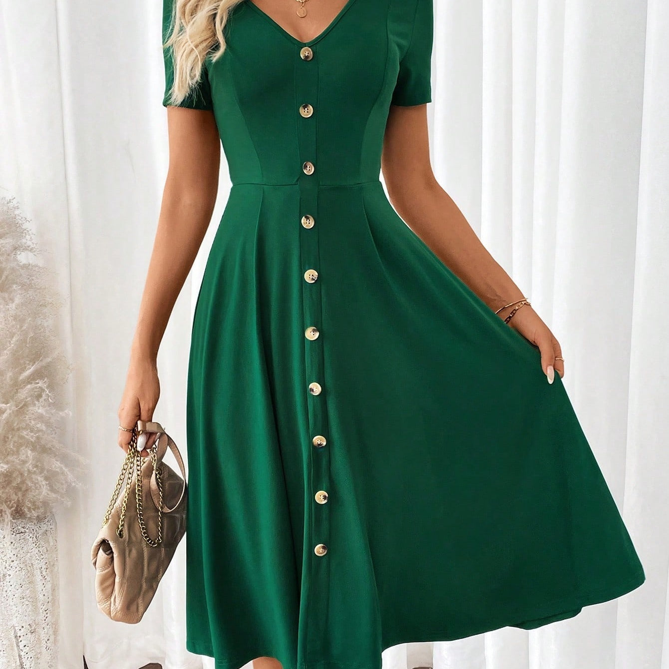 Women's Elegant V-Neck A-Line Dress