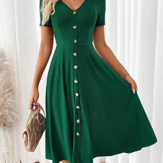 Women's Elegant V-Neck A-Line Dress