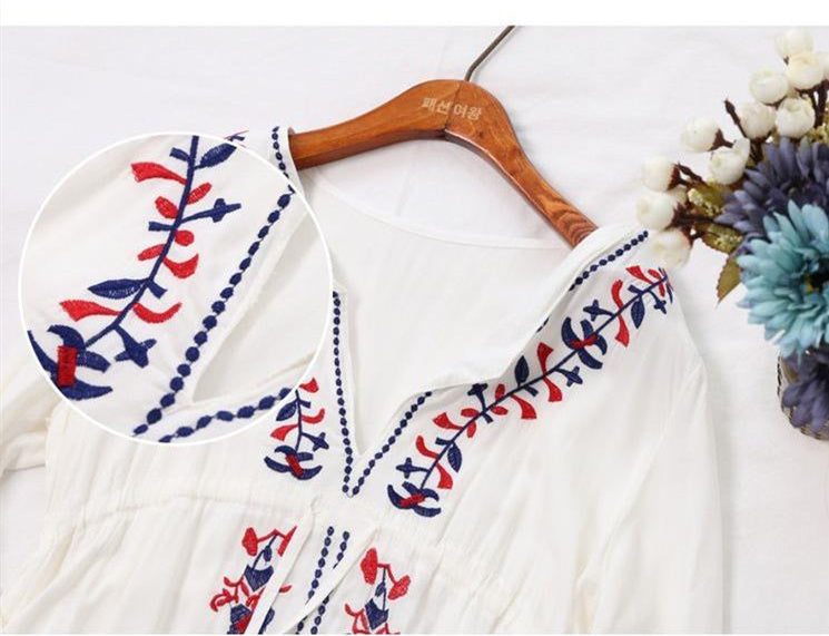 White Embroidered Boho Dress