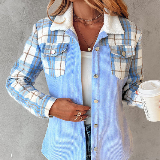 Women's Fashion Color Contrast Corduroy Jacket