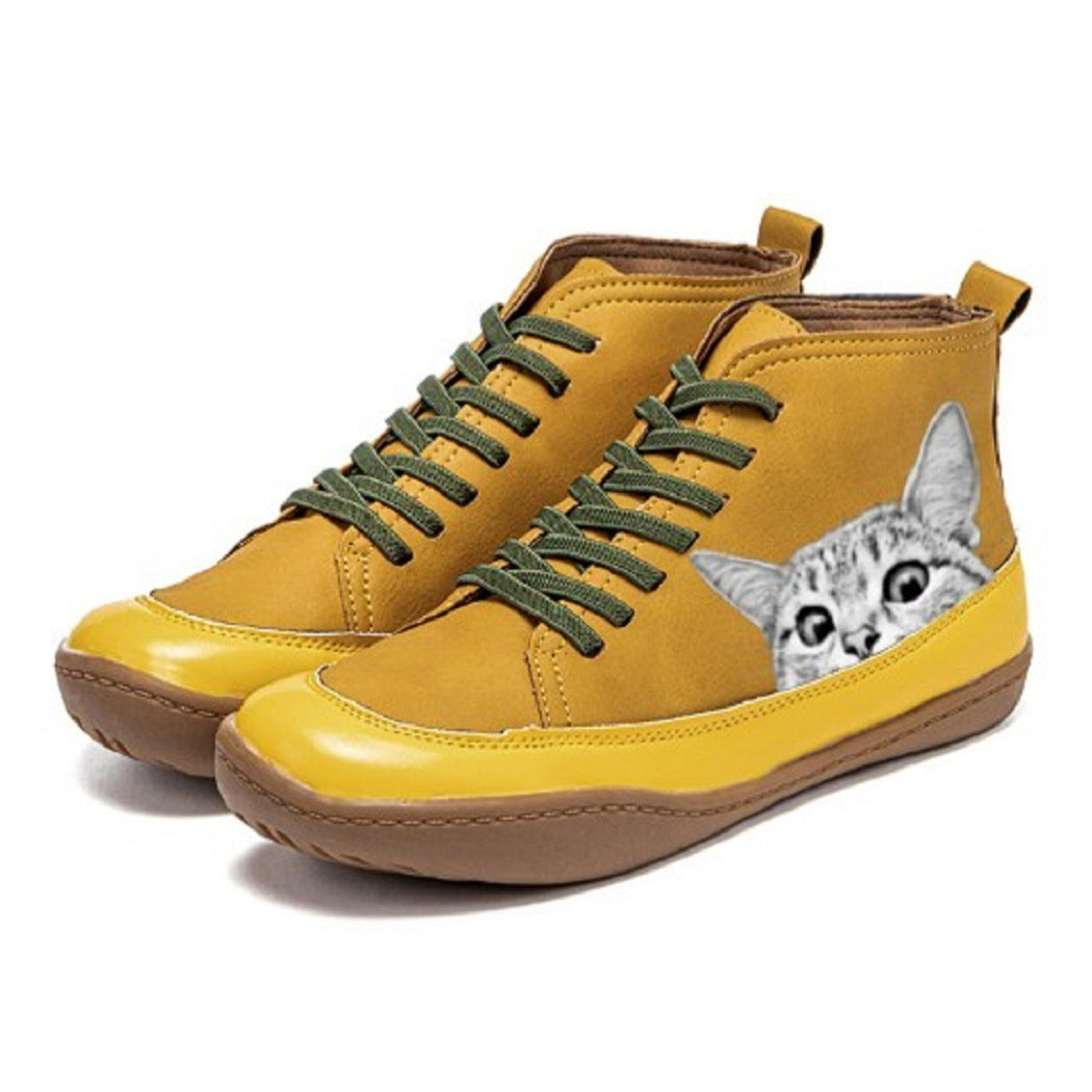 Printed Cat Flat Boots