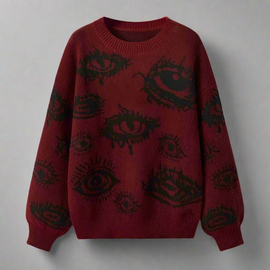 Round Neck Wide Knitted Jacquard Sweater