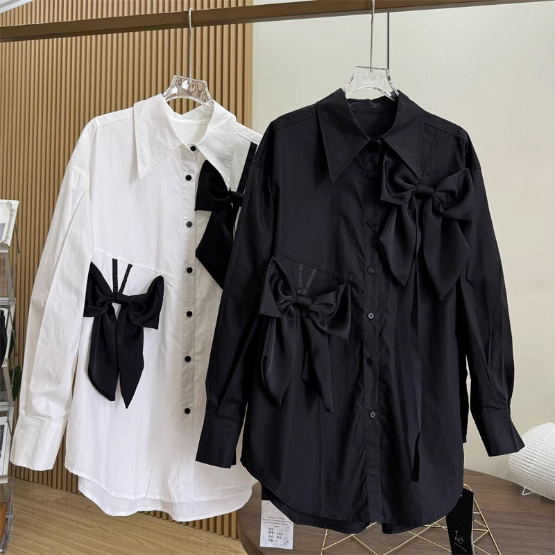 French Style Bow Long Sleeve Shirt