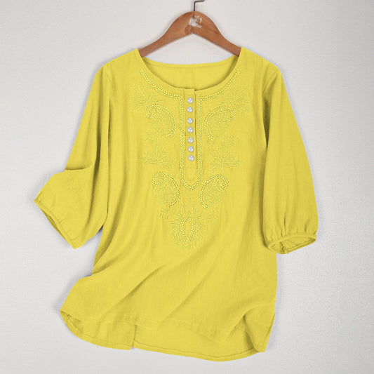 Artistic Retro Linen Women's Top
