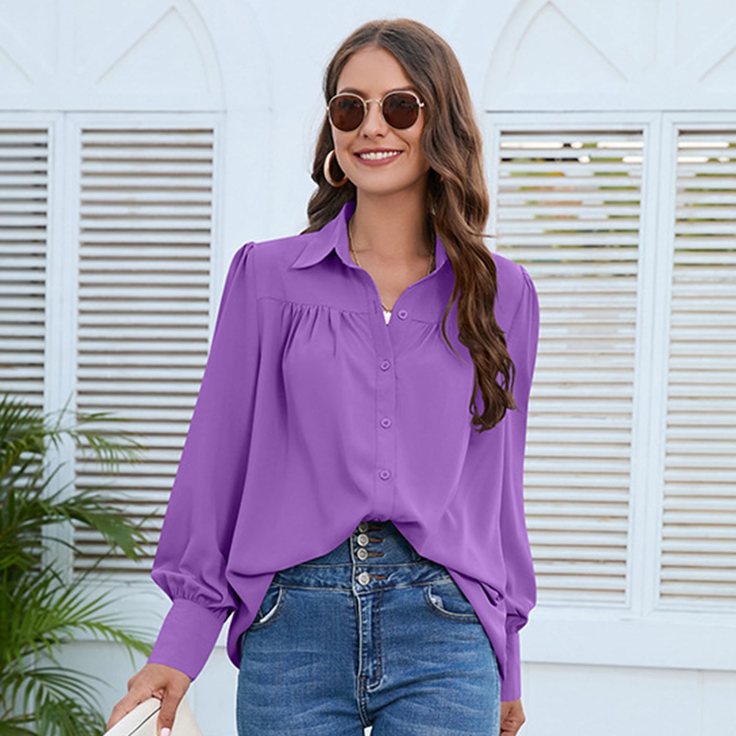 Women's Solid Color Simple Long-sleeved Shirt
