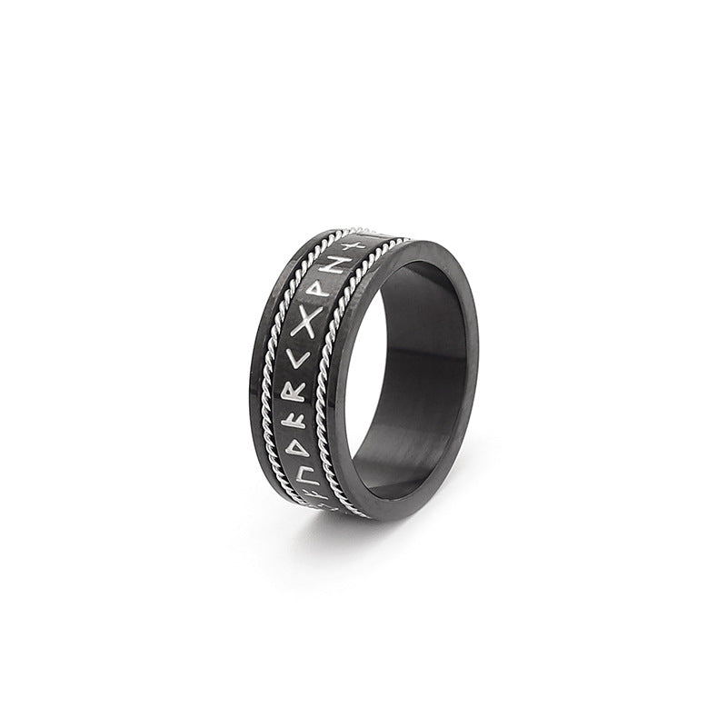 Nordic Retro Viking Text Double Wire Rope Titanium Steel Ring