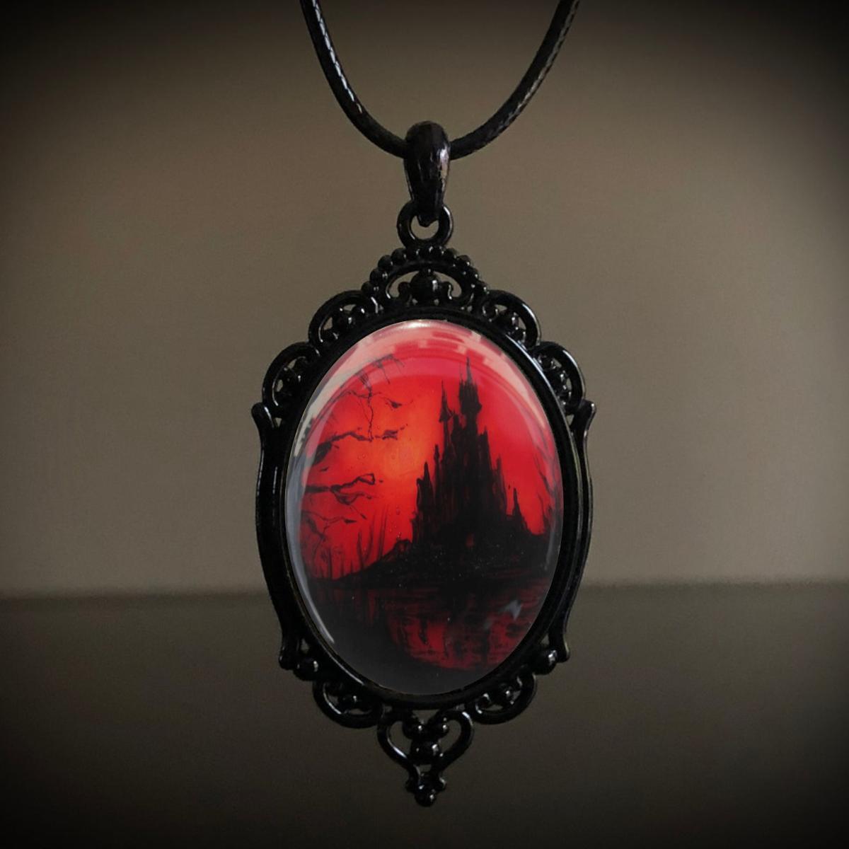 Gothic Crow Forest Pendant Charm Necklace