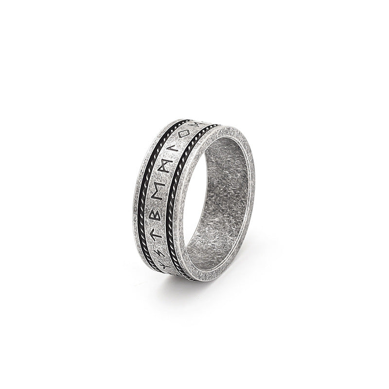 Nordic Retro Viking Text Double Wire Rope Titanium Steel Ring