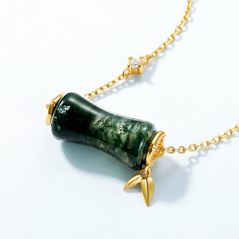 Natural Green Stone Bamboo Necklace