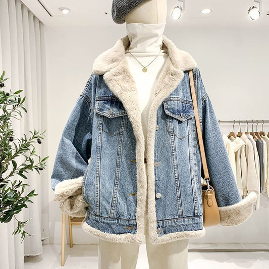 Denim Coat Women's Loose Lambswool