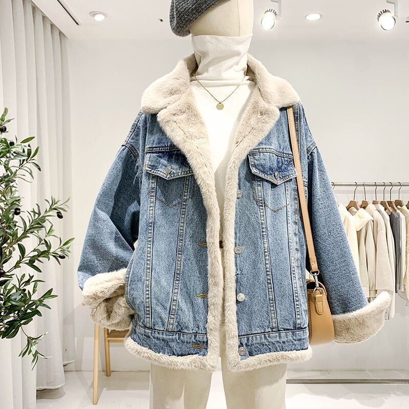 Denim Coat Women's Loose Lambswool