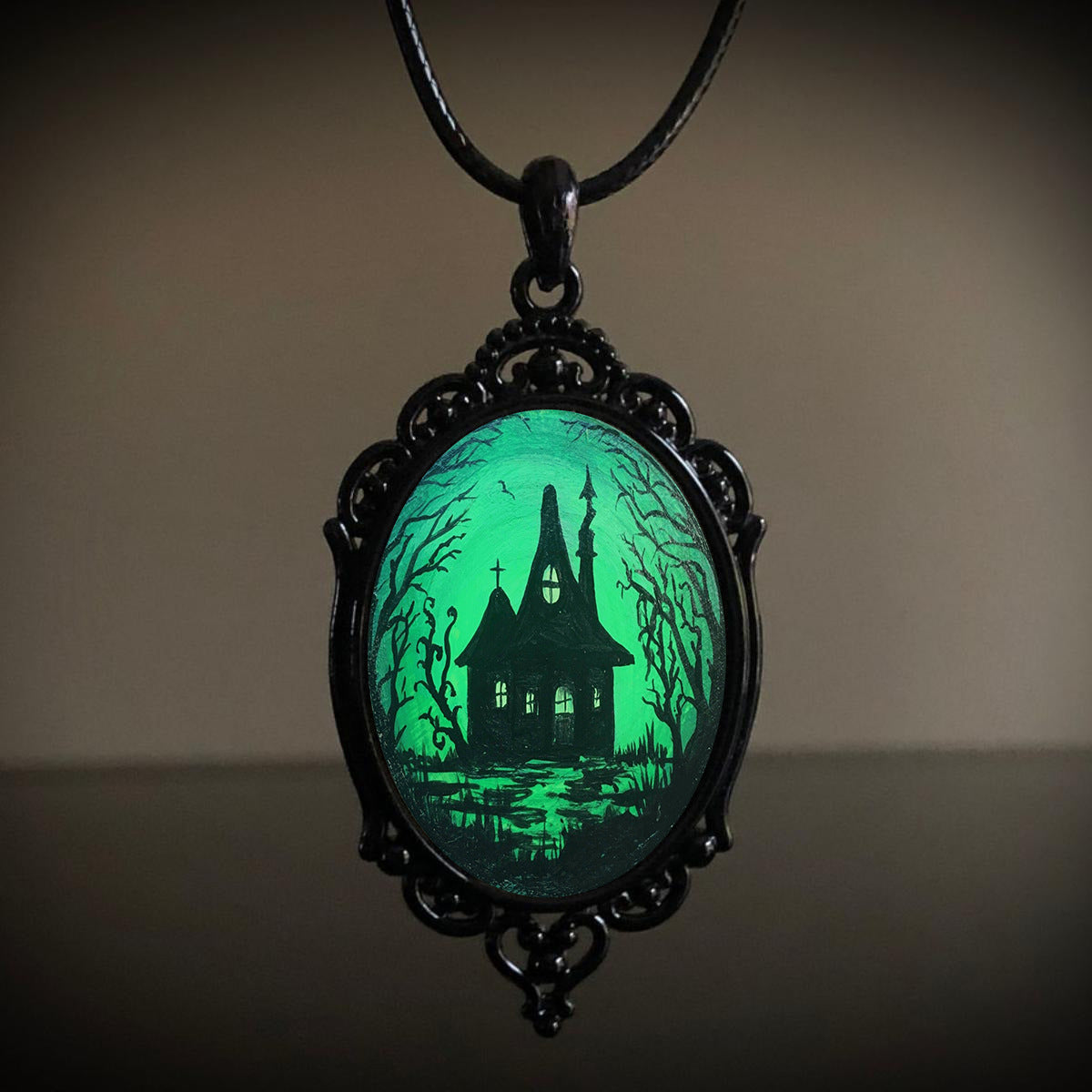 Gothic Crow Forest Pendant Charm Necklace