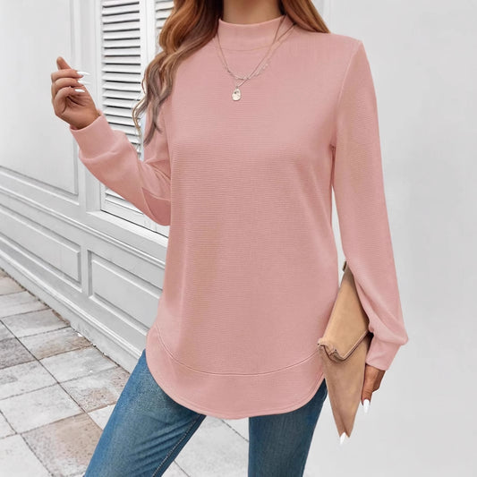 Long Sleeve Top Waffle T-shirt For Women