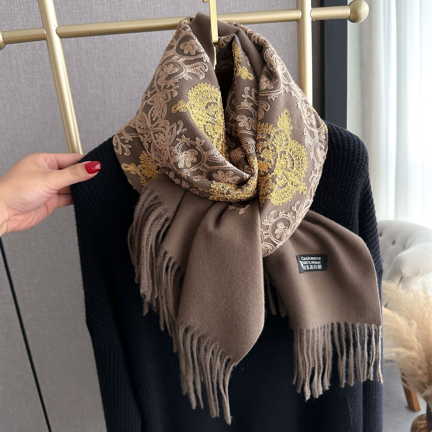 Cashmere-like Embroidered Warm Scarf