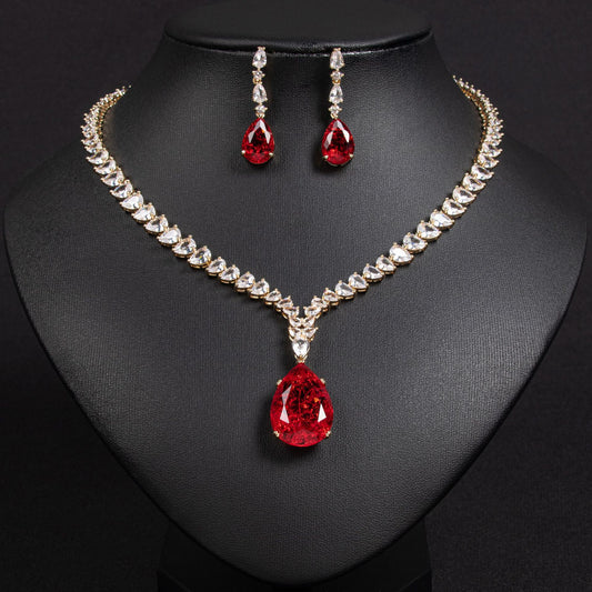 Zircon Necklace Tassel Earrings Suit