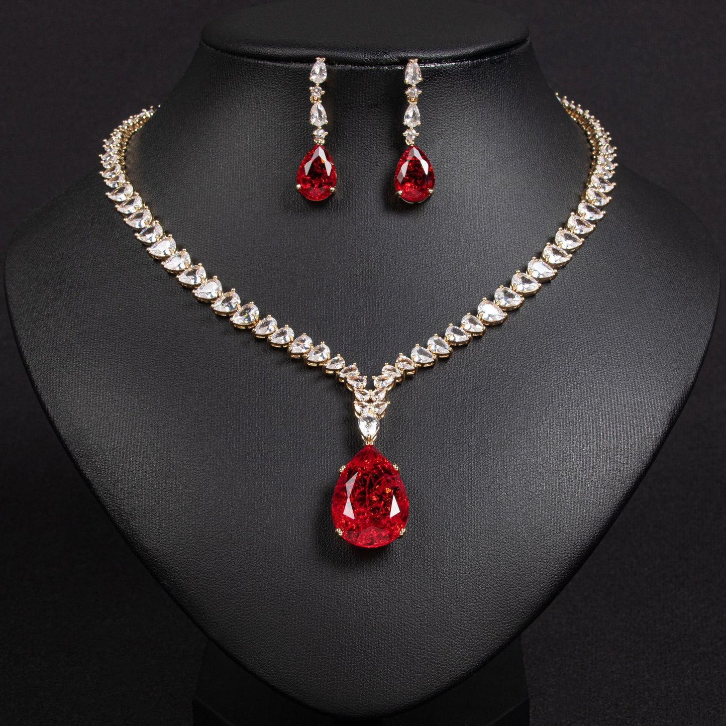 Zircon Necklace Tassel Earrings Suit