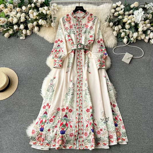 Stand Collar Hem Long Dress
