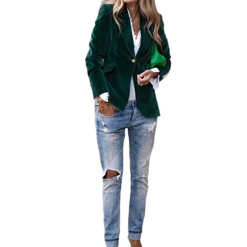 Gold Velvet Elegant Slim Fit Coat