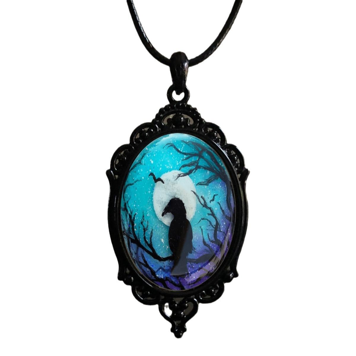Gothic Crow Forest Pendant Charm Necklace