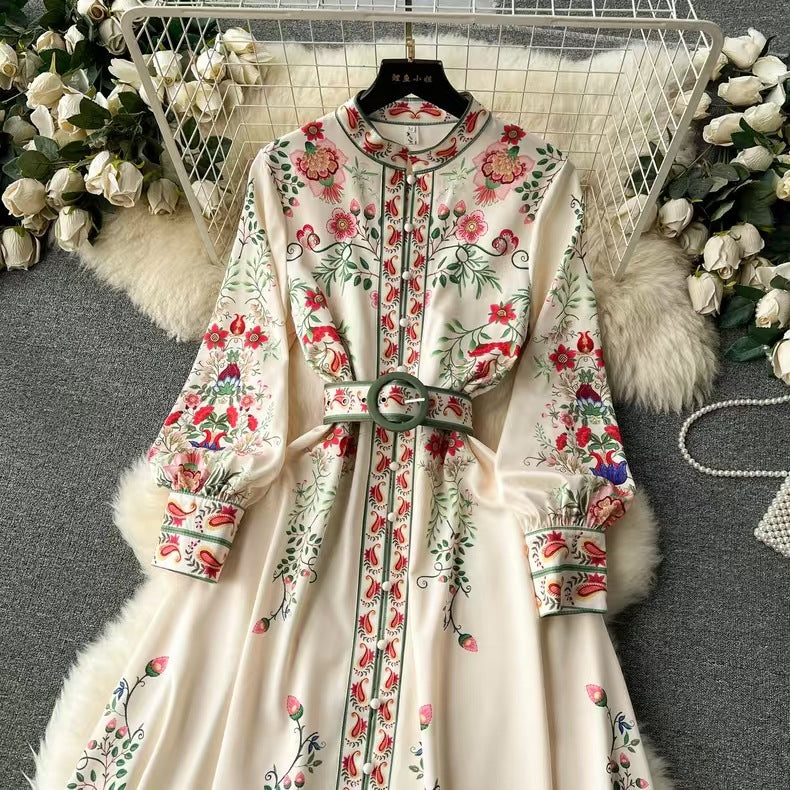 Stand Collar Hem Long Dress