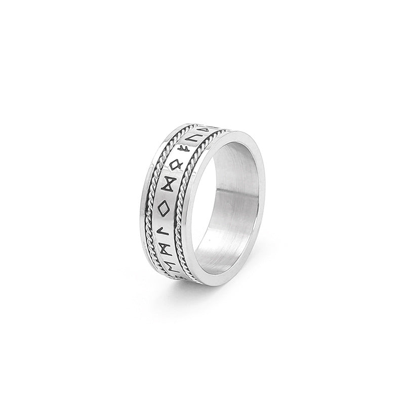Nordic Retro Viking Text Double Wire Rope Titanium Steel Ring