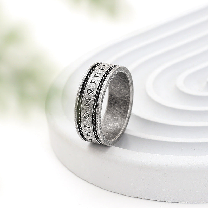 Nordic Retro Viking Text Double Wire Rope Titanium Steel Ring